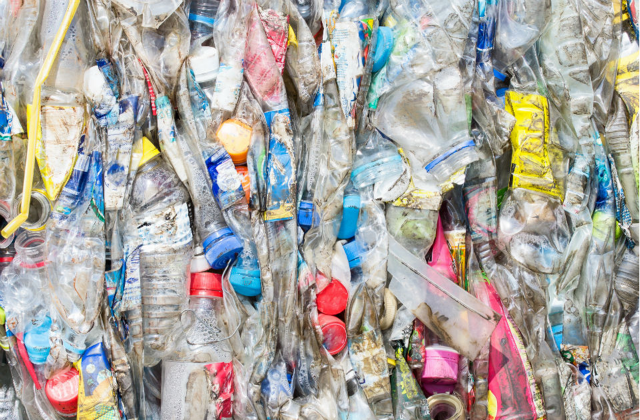 A pile of plastic waste in the process of being treated