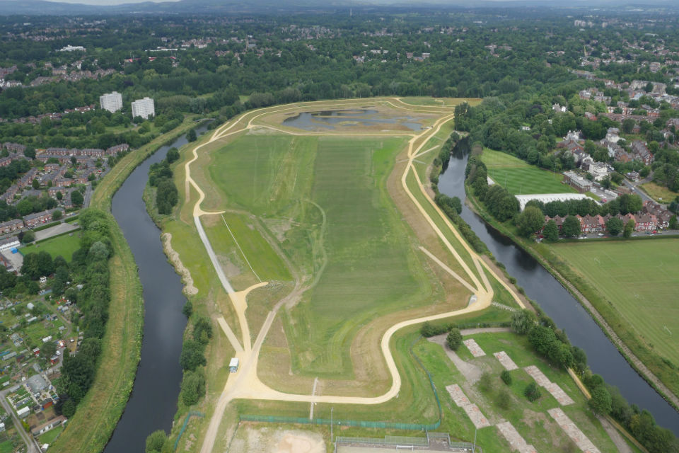 Aerial view of Salford flood defence