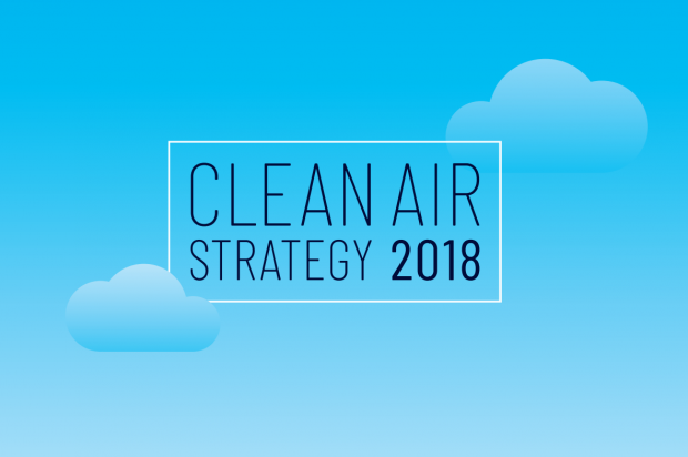 Blue infographic saying 'Clean Air Strategy 2018'