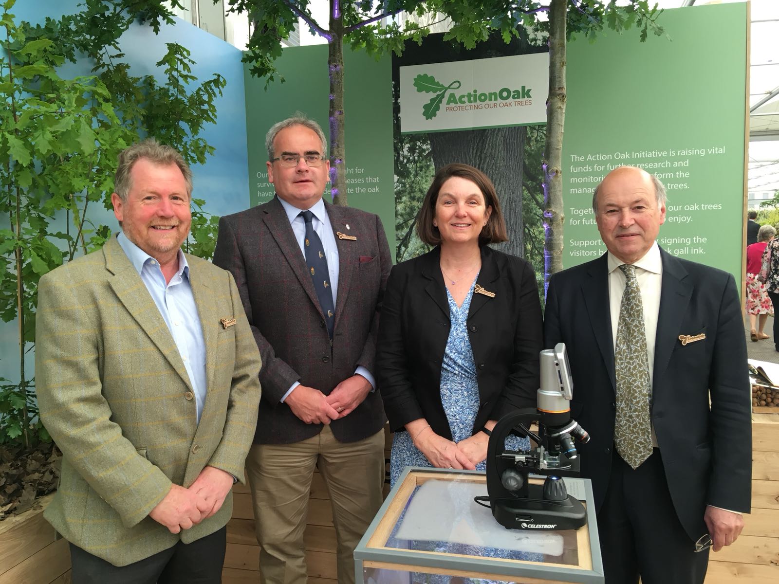 A picture of Tony Kirkham [of Royal Botanic Gardens, Kew], Geraint Richards [of Woodland Heritage], Nicola Spence and Lord Gardiner