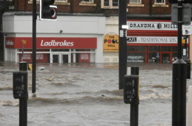 Flooded street in Rochdale on Boxing Day in 2015 