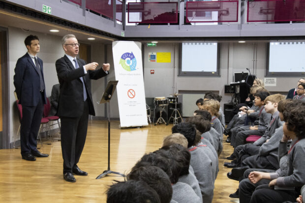 Environment Secretary Michael Gove speaking to school pupils at Westminster Under School. Credit: Lucy Jayne Blanchard