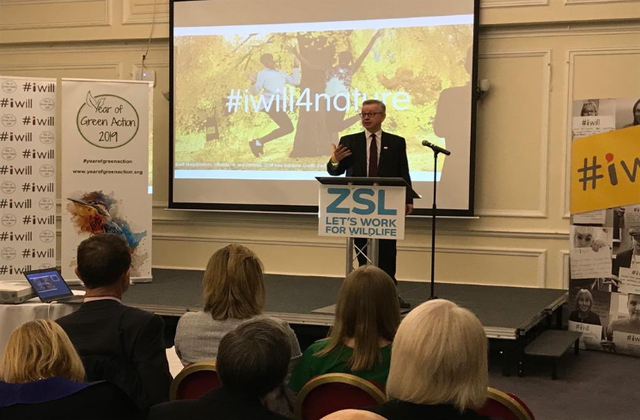 An image of Environment Secretary Michael Gove speaking at London Zoo.