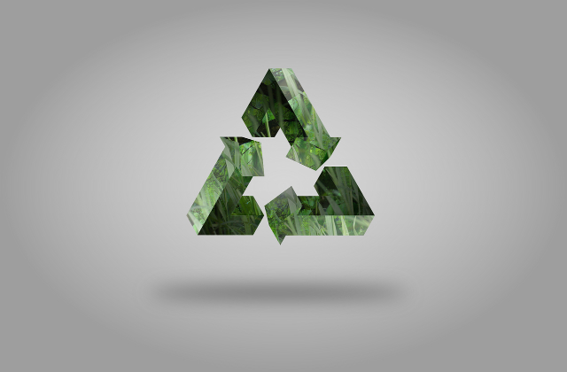 Image of a green recycling logo with three arrows in a triangle shape