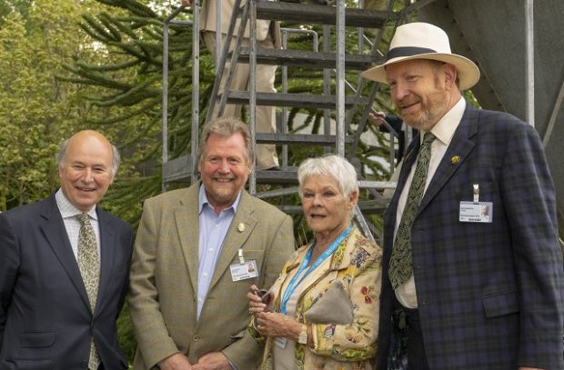 Dame Judi Dench visited the Resilience Garden accompanied by Lord Gardiner, Tony Kirkham and Sir Harry Studholme.