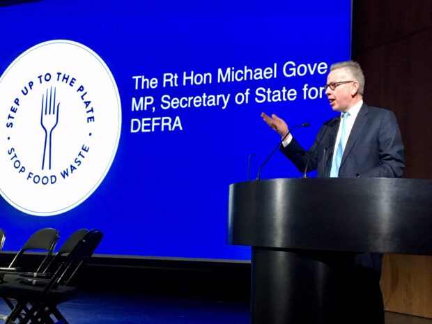 Environment Sectary Michael Gove delivering a key note speech at a landmark food waste symposium at the V&A museum