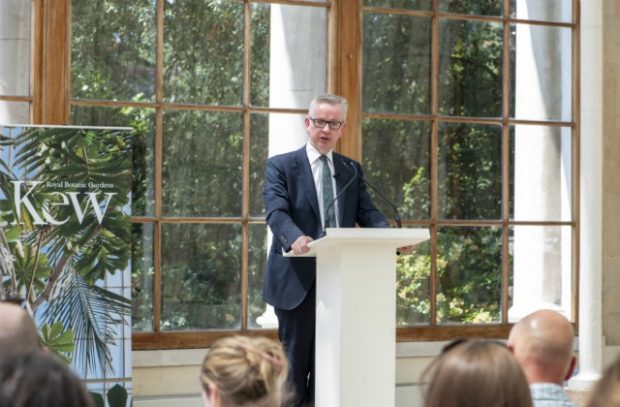 Photo of Michael Gove giving his speech at Kew Gardens