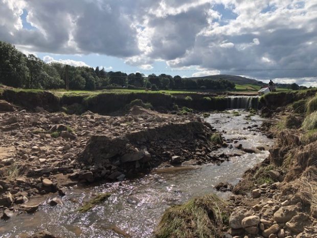 Flood water running through the landscape of the Yorkshire Dales National Park