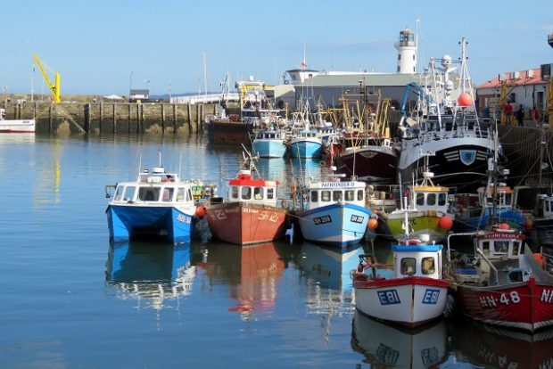 An image of fishing trawlers in Scarborough Harbour.