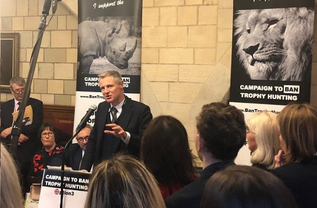 Lord Goldsmith speaking at trophy hunting event