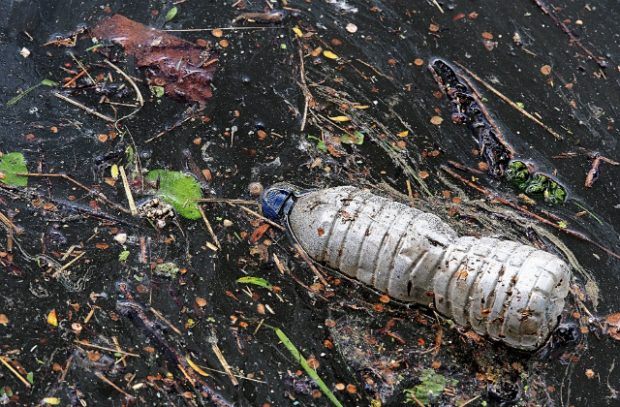 A plastic bottle floating in water