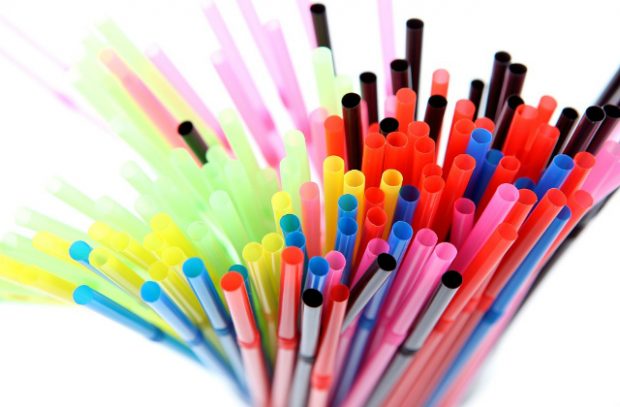 A bundle of multi-cloured plastic straws