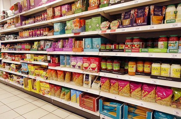 Image of supermarket aisle with full shelves