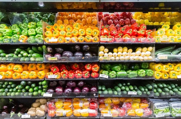 A photo of supermarket shelves with food on them