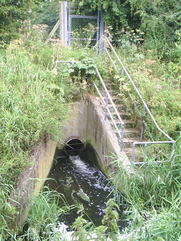 Photograph showing a combined sewage overflow in action