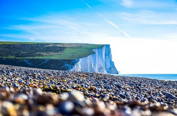 Landscape of Seven Sisters White Chalk Cliff in South Downs National Park, East Sussex, Eastbourne, England, United Kingdom