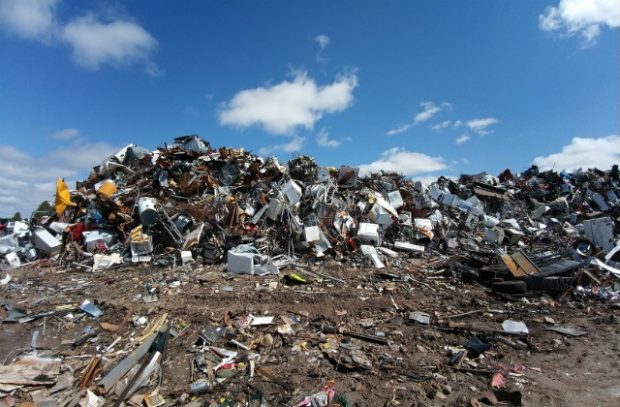 A large pile of waste and metal.