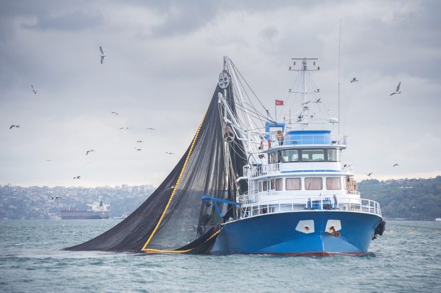 A fishing trawler in the ocean