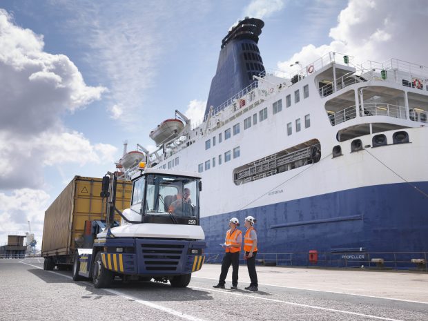 Image of a lift loading an ISO container onto a ferry