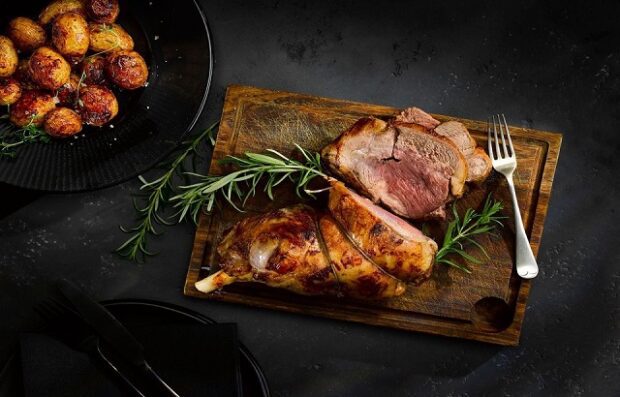 Image of cooked Gower Salt Marsh Lamb. Photograph by Huw Jones.