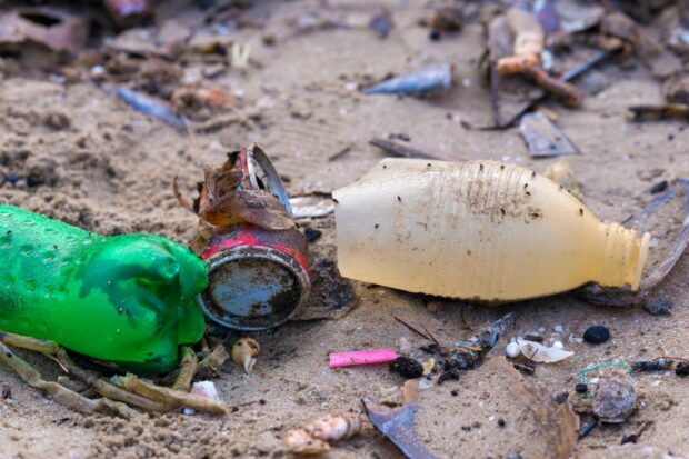 Plastic litter on beach
