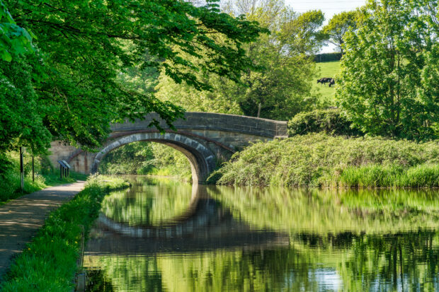 A scenic view of a bridge over the Lancaster canal