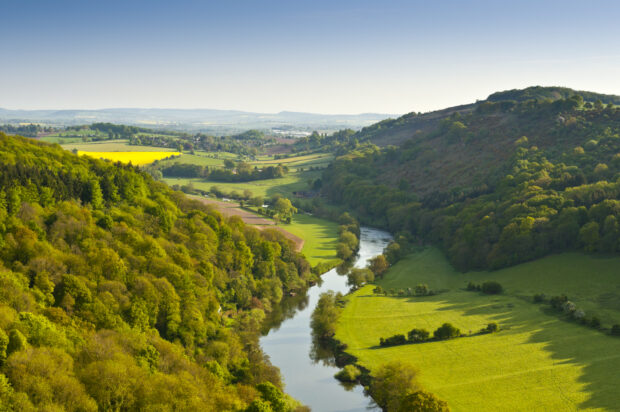 Rural landscape aerial River Wye